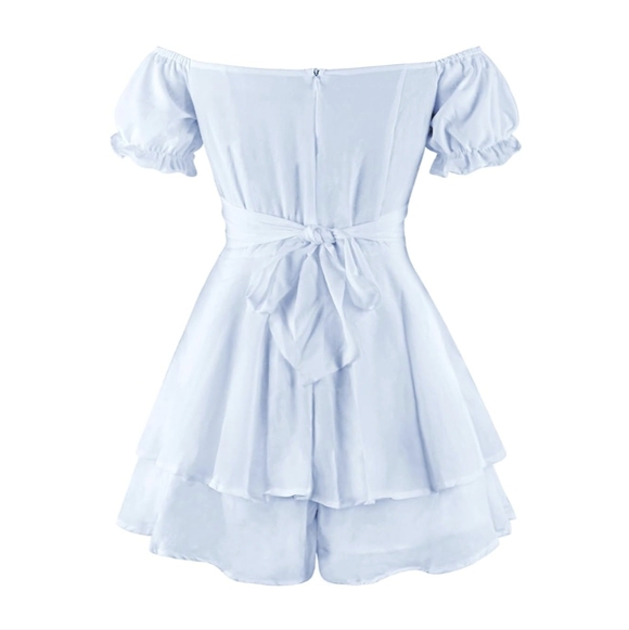 Blue Off The Shoulder Ruffle Romper - Picture 2 of 4